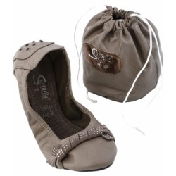 BALLERINE FEMME SIMILI CUIR A CLOUS ET STRASS KAKI AVEC POCHETTE DE RANGEMENT SONIA