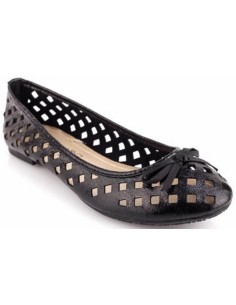 Ballerine femme simili cuir perforée noir à noeud DARLENE