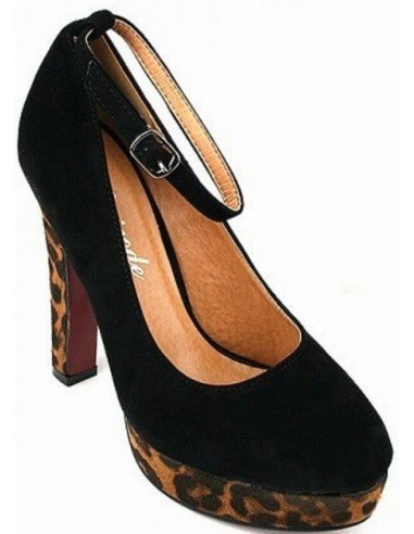 Escarpin femme à talon aspect daim noir et léopard LOLA Escarpin femme à talon aspect daim noir et léopard LOLA