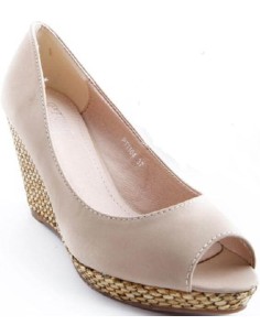 Escarpin femme compensé simili cuir bout ouvert beige ZELIA
