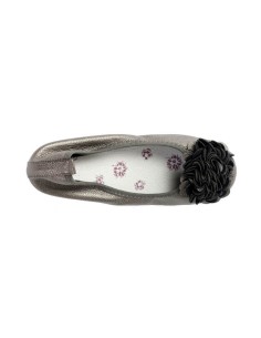 Ballerine gris métal pour femme qualité supérieure à fleurs MONCEAU 2