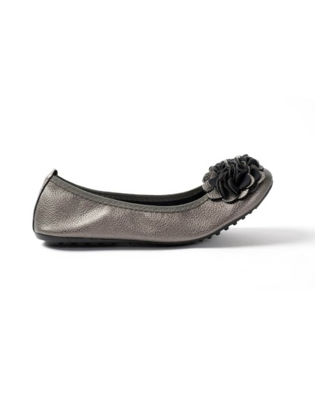 Ballerine gris métal pour femme qualité supérieure à fleurs MONCEAU