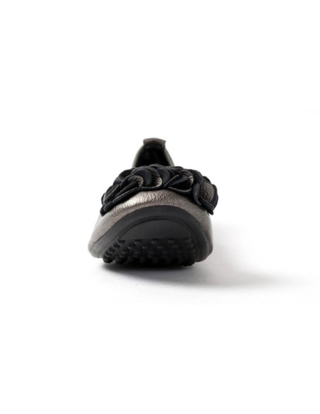 Ballerine gris métal pour femme qualité supérieure à fleurs MONCEAU