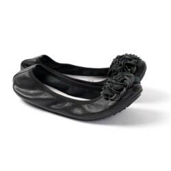 ballerines noir pour femme granulée souple à fleur tendance