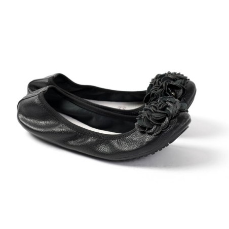 ballerines noir pour femme granulée souple à fleur tendance 