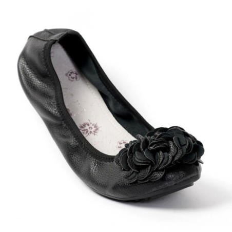 ballerines noir pour femme granulée souple à fleur tendance 