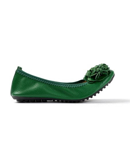 Ballerine femme simili cuir granulé vert foncé à fleur MONCEAU