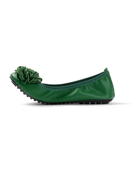 Ballerine femme simili cuir granulé vert foncé à fleur MONCEAU