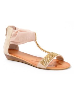Sandale femme compensée à strass beige Méléna