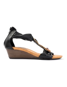 Sandale confort simili cuir noir talon compensé et bijoux BOLLYWOOD 2