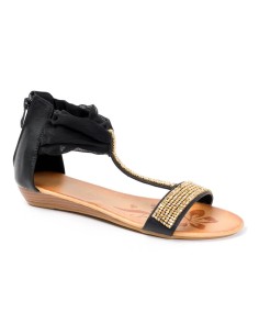 Sandale compensée à strass noir Méléna