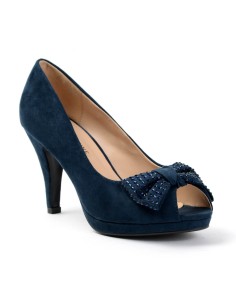 Escarpin femme simili cuir bout ouvert à strass bleu Agnès