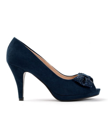 Escarpin femme simili cuir bout ouvert à strass bleu Agnès