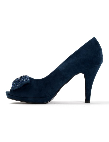 Escarpin femme simili cuir bout ouvert à strass bleu Agnès