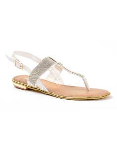Sandale blanche femme simili cuir à strass Celia