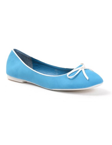 Ballerine plate simili cuir bleu à noeud CLAIRE Ballerine plate simili cuir bleu à noeud CLAIRE