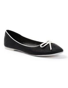 Ballerine plate confortable simili cuir  noire avec nœud fin CLAIRE