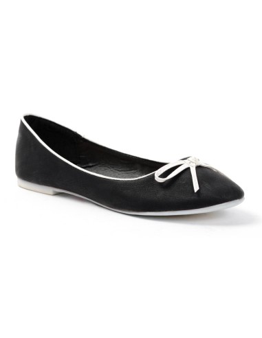 Ballerine plate confortable simili cuir  noire avec nœud fin CLAIRE  Ballerine plate confortable simili cuir  noire avec nœud fin CLAIRE