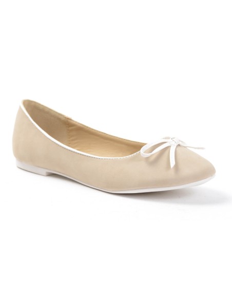 Ballerine plate simili cuir beige à noeud CLAIRE