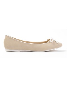 Ballerine plate simili cuir beige à noeud CLAIRE 2
