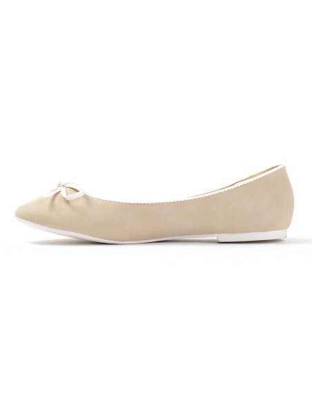 Ballerine plate simili cuir beige à noeud CLAIRE