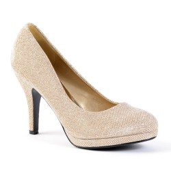 Escarpin femme simili cuir soirée à talon avec paillette dorée SOFIA