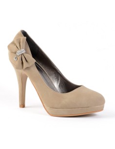 Escarpin femme simili cuir de soirée kaki  à talon et nœud papillon Delphine