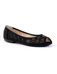 Ballerine femme simili cuir perforée noire à strass JANA