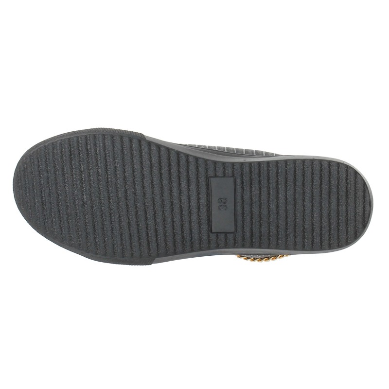 Baskets femme  cuir avec lacets noire et leseret doré TENDANCE Baskets femme  cuir avec lacets noire et leseret doré TENDANCE