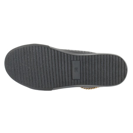 Baskets femme  cuir avec lacets noire et leseret doré TENDANCE