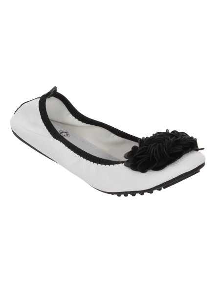Ballerine femme noir et blanc souple simili cuir à fleur MONCEAU