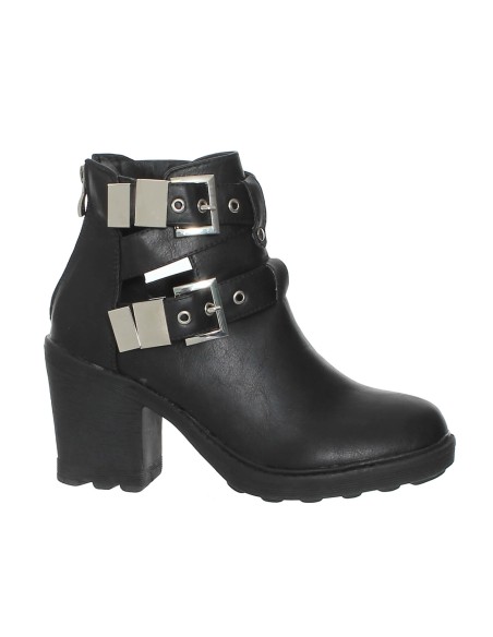 Bottines femme simili cuir à talon et brides à boucles noir Chelsea 