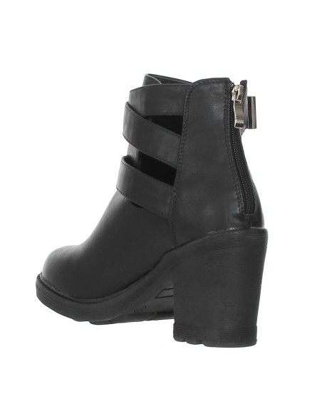 Bottines femme simili cuir à talon et brides à boucles noir Chelsea 