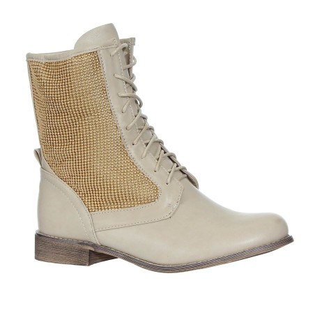 Bottine femme simili cuir beige zippée à mailles dorées  Alis