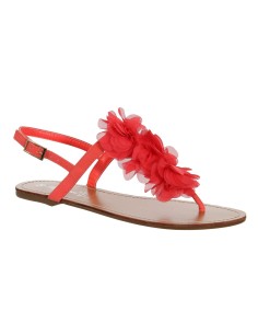 Sandale femme simili cuir plate à fleur corail MALAGA
