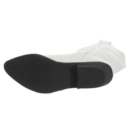 bottes hiver femme cuir de qualité brodé bout pointu blanc WESTERN