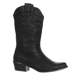 Botte  femme brodé simili cuir de qualité bout pointu noir WESTERN