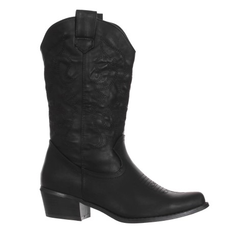 Botte  femme brodé simili cuir de qualité bout pointu noir WESTERN