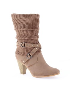 Bottine femme aspect daim et chaussette plissée kaki Nova