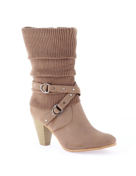 Bottine femme aspect daim et chaussette plissée kaki Nova