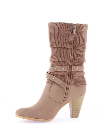 Bottine femme aspect daim et chaussette plissée kaki Nova Bottine femme aspect daim et chaussette plissée kaki Nova