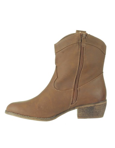 Bottine femme simili cuir camel avec clous dorés Nita Bottine femme simili cuir camel avec clous dorés Nita