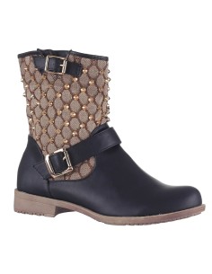 Bottine simili cuir noir à clous dorés et maille dorée LYDA