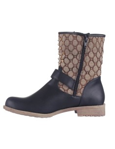 Bottine simili cuir noir à clous dorés et maille dorée LYDA 2