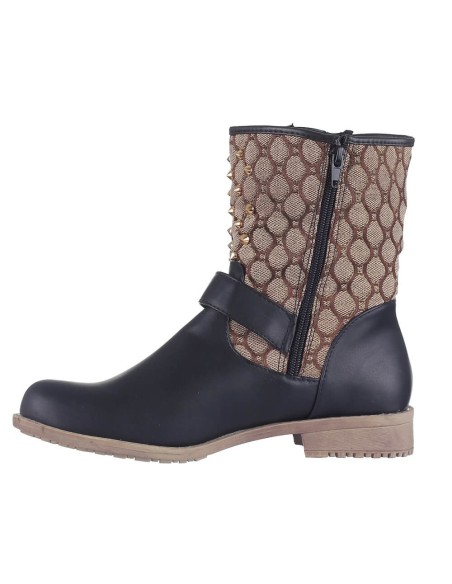 Bottine simili cuir noir à clous dorés et maille dorée LYDA