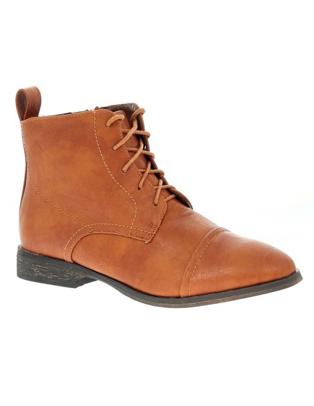 Bottine simili cuir d'excellente qualité camel à lacets et zip Atlanta