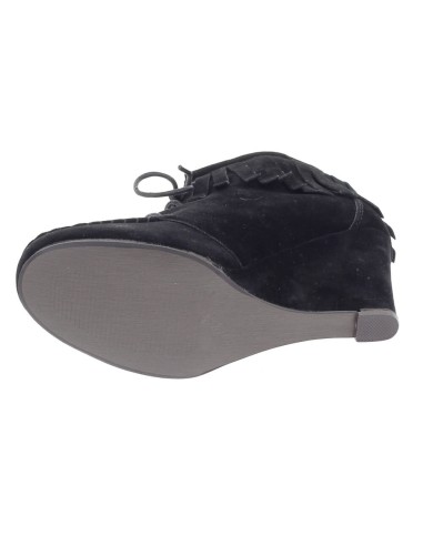 Bottine femme compensée aspect daim à lacets avec franges noir LESLIE Bottine femme compensée aspect daim à lacets avec franges noir LESLIE