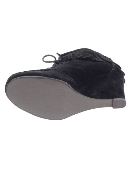 Bottine femme compensée aspect daim à lacets avec franges noir LESLIE