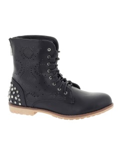 Bottine cuir perforée noire à lacets et zip clous et strass Nelly