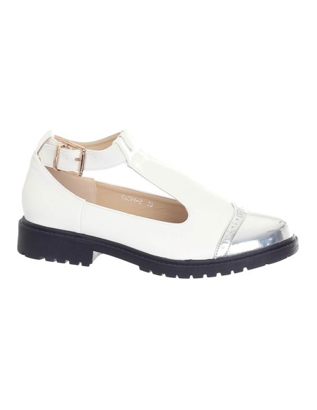 Escarpin blanc bout argenté semelle compensée avec boucle LAURIANE
